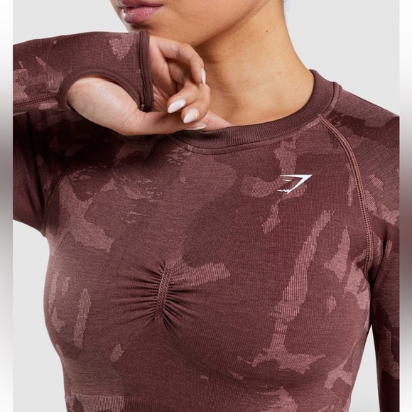 gymshark adapt camo seamless long sleeve crop top medium - Picture 5 of 11